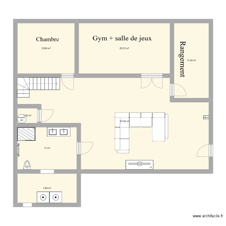 sous-sol. Plan de 7 pièces et 122 m2