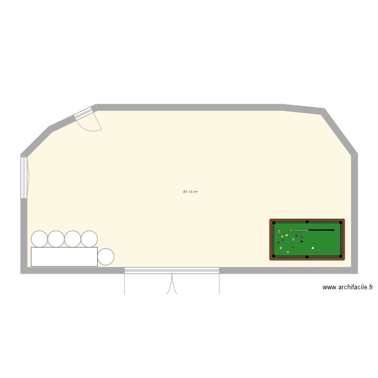 bar. Plan de 1 pièce et 87 m2