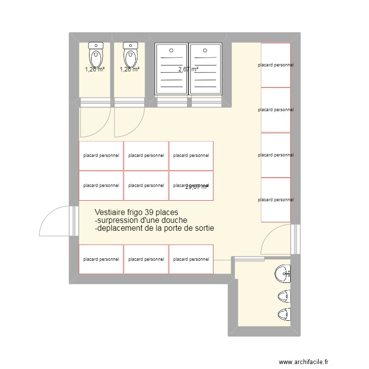 vestiaire frigo projection. Plan de 4 pièces et 35 m2