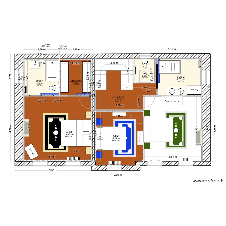 ST SULPICE ETAGE AMENAGEMENT. Plan de 12 pièces et 60 m2