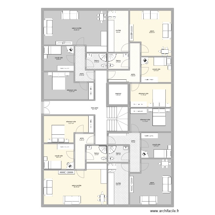 celaliye 1263/3 bahçe kat. Plan de 24 pièces et 267 m2