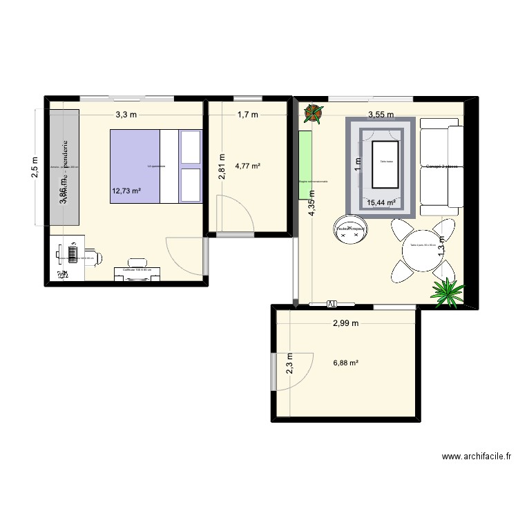 Monte Autore. Plan de 4 pièces et 40 m2