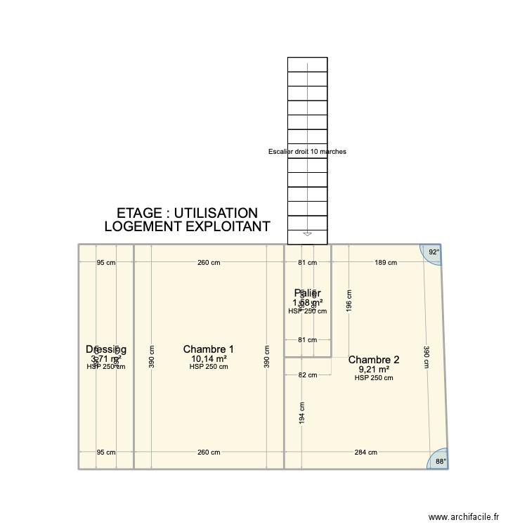 etage. Plan de 4 pièces et 25 m2