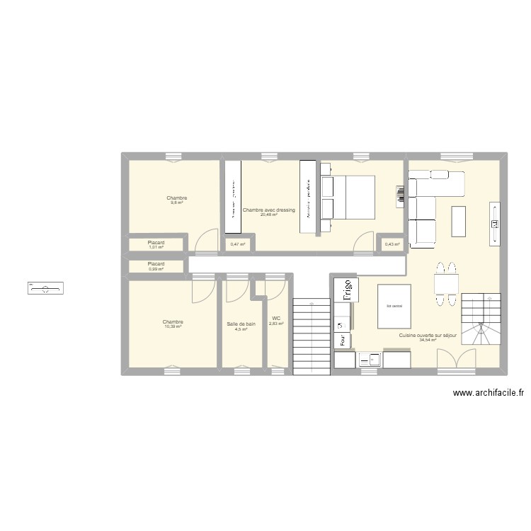 Projet. Plan de 10 pièces et 85 m2