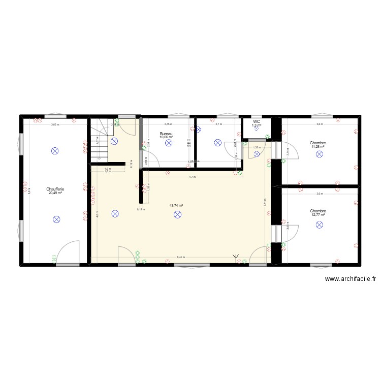 Moux electricité version 2. Plan de 6 pièces et 100 m2