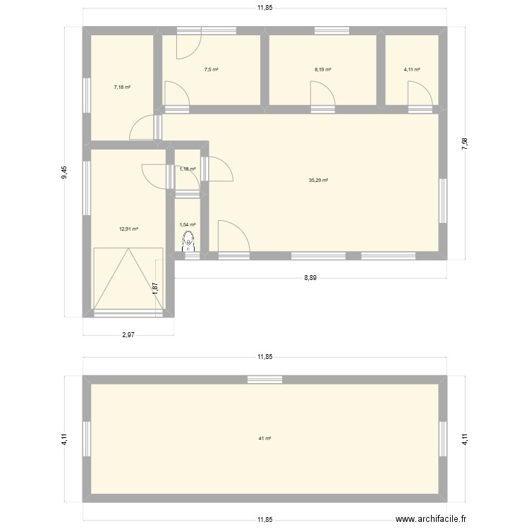 Bureau Buv. Plan de 9 pièces et 119 m2