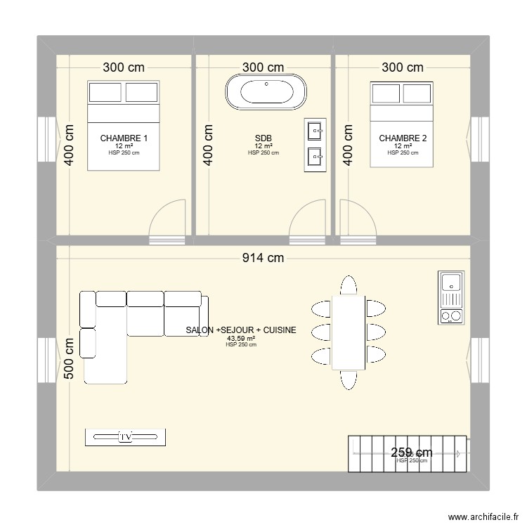 OYRIERE RDC + ETAGE. Plan de 9 pièces et 165 m2