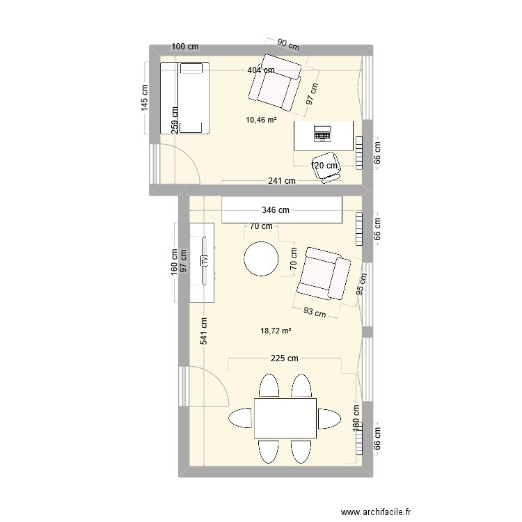 Tanière de P'pa. Plan de 2 pièces et 29 m2