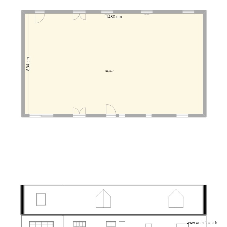 plan de facade. Plan de 1 pièce et 123 m2