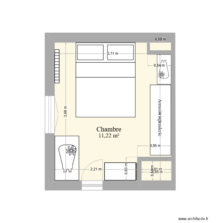 CHAMBRE PARENTALE. Plan de 1 pièce et 11 m2