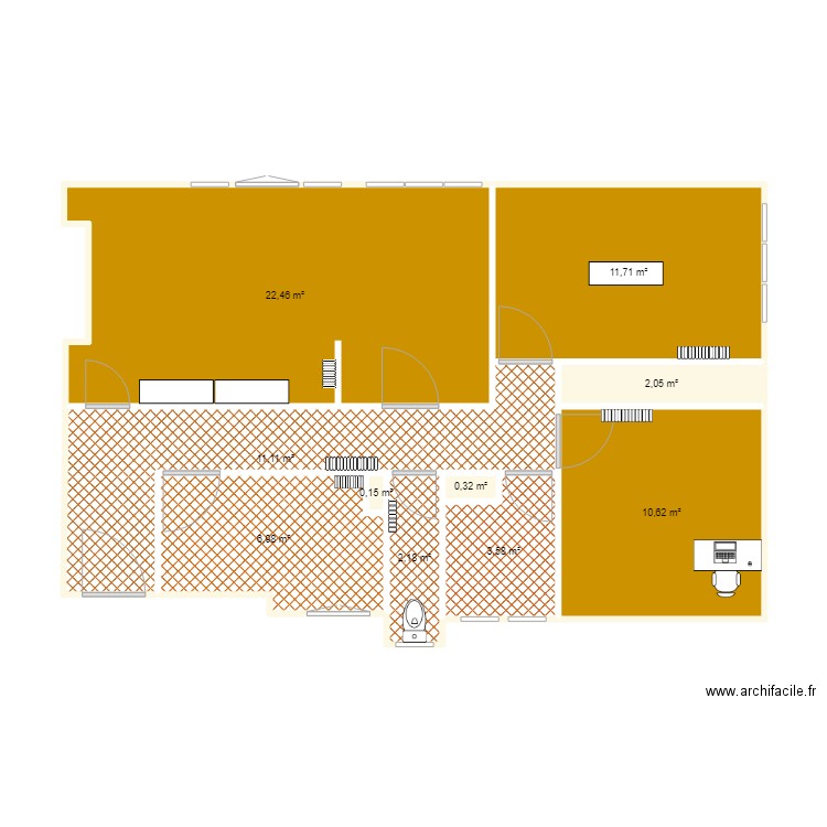 appart science 1er étage. Plan de 10 pièces et 71 m2