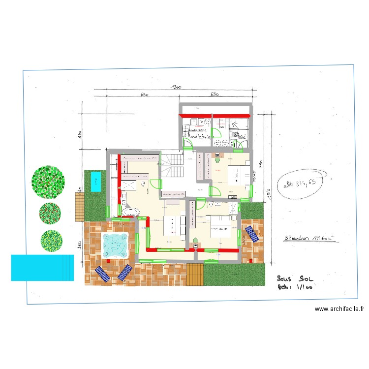 reduit REZ JARDIN ESC CENTR SAMOENS 3CH. Plan de 3 pièces et 28 m2