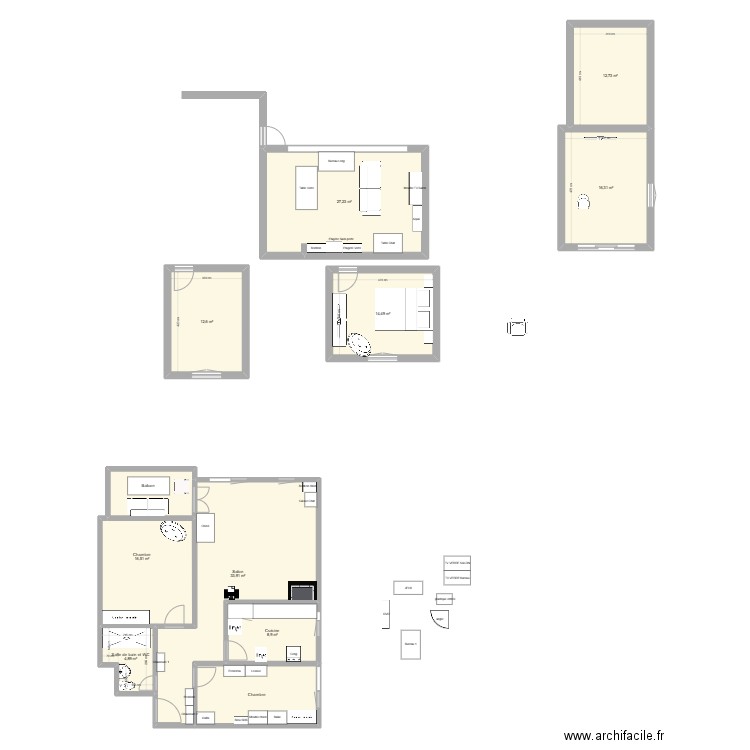 Test avec meuble2. Plan de 11 pièces et 166 m2