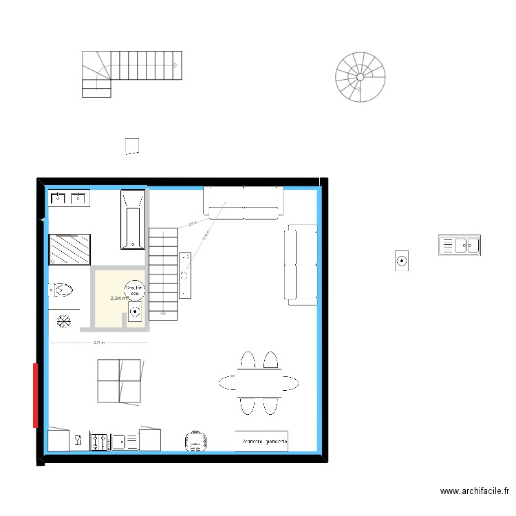 119. Plan de 1 pièce et 2 m2