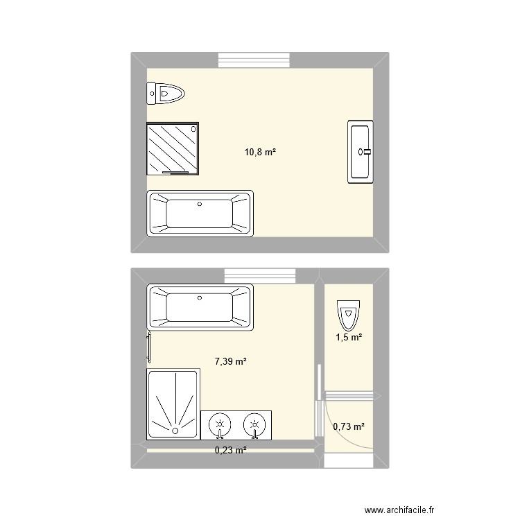 SDB Actuelle. Plan de 5 pièces et 21 m2