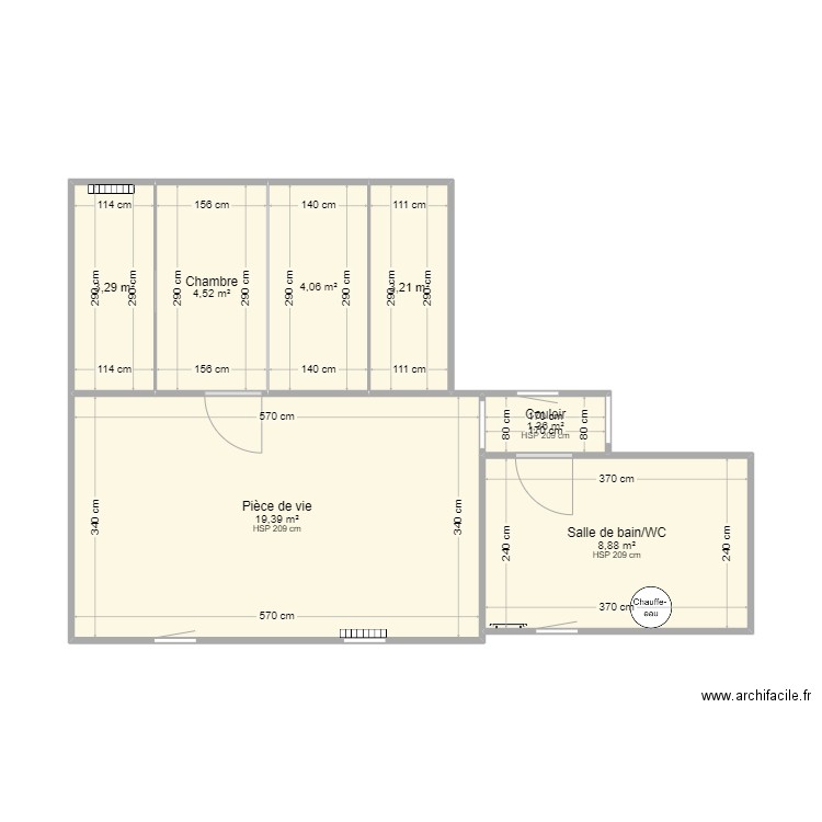 20 carnot. Plan de 7 pièces et 45 m2