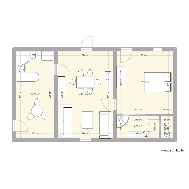 Appartement 4/2 REZ. Plan de 5 pièces et 62 m2