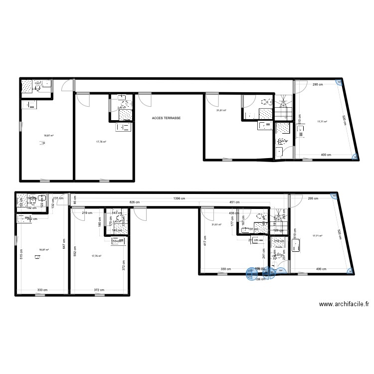 MOTREUIL ROSNY ETAGE 1. Plan de 16 pièces et 187 m2