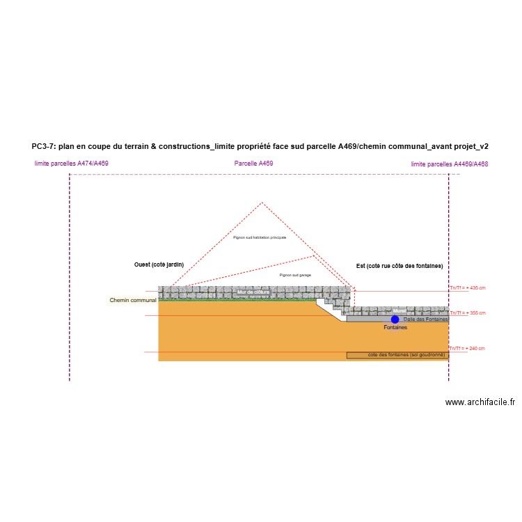 PC3_plans en coupe_limite de propriété parcelle A469/chemin communal. Plan de 0 pièce et 0 m2