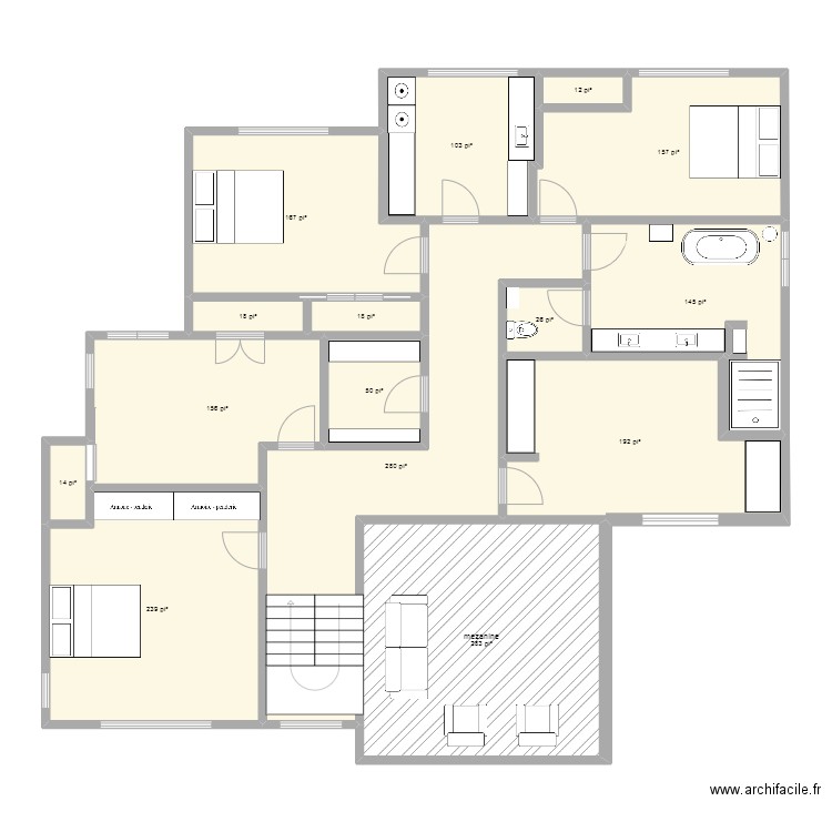 Étage. Plan de 15 pièces et 173 m2