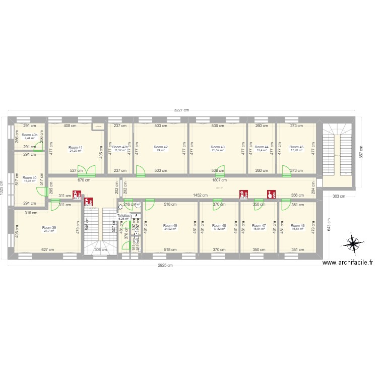 1st floor west. Plan de 20 pièces et 335 m2