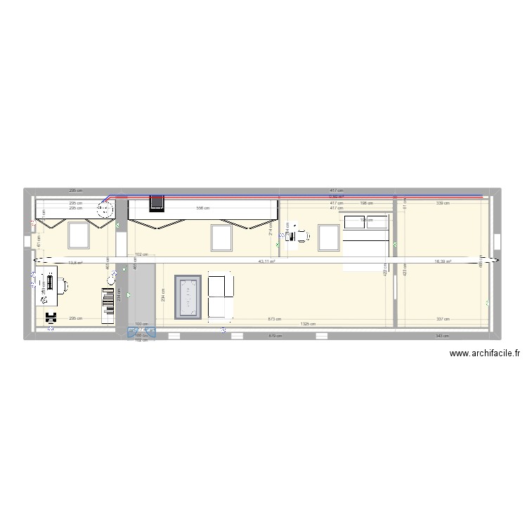 Combles . Plan de 13 pièces et 82 m2