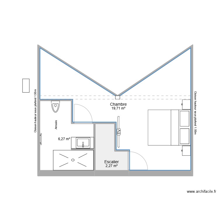 Plan définitif - Etage - Maison 60 Saint Louis. Plan de 3 pièces et 28 m2