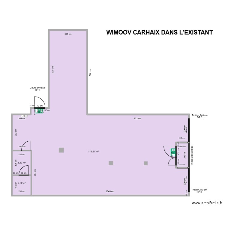 WIMOOV CARHAIX AVANT TRAVAUX. Plan de 4 pièces et 126 m2