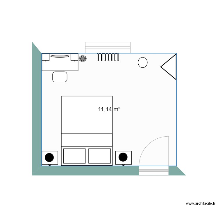 chambre avec couleur. Plan de 1 pièce et 11 m2