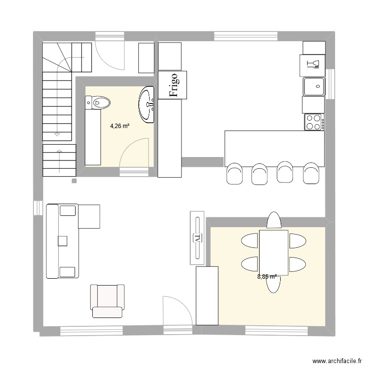 niveau 1  VILLE (IG). Plan de 2 pièces et 13 m2