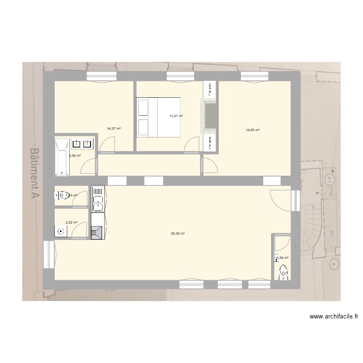 17 Daguerre. Plan de 8 pièces et 88 m2