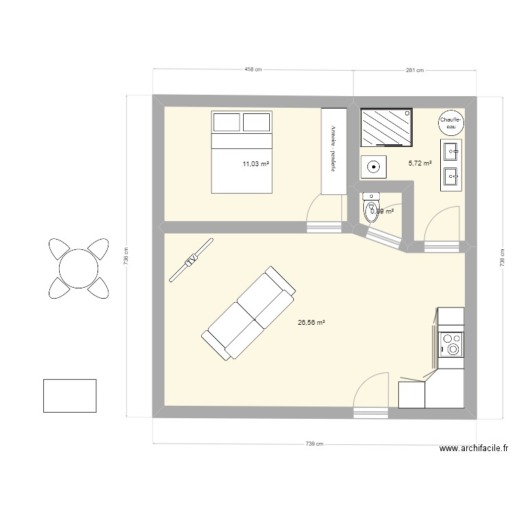 Chalet. Plan de 4 pièces et 44 m2