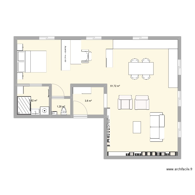 Loft. Plan de 4 pièces et 60 m2