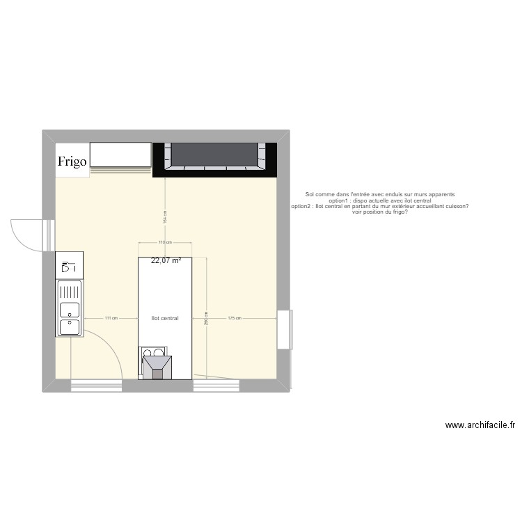 CUISINE v2. Plan de 1 pièce et 22 m2