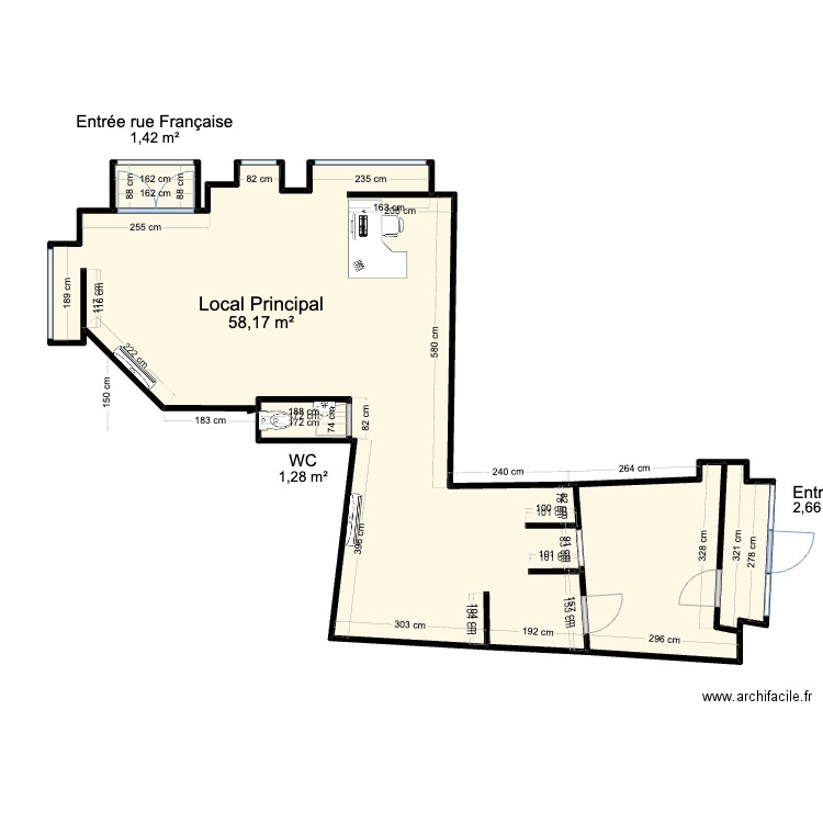 Plan local Cave à Bière. Plan de 4 pièces et 64 m2