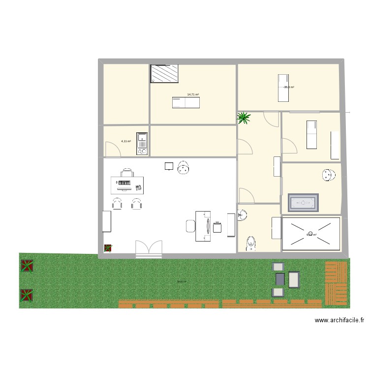 Abhyanga. Plan de 4 pièces et 39 m2