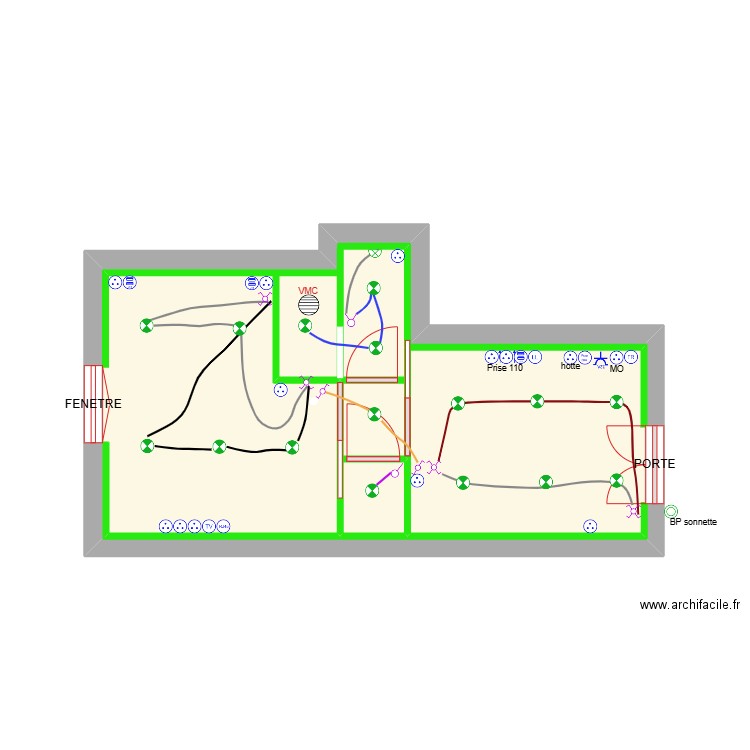 Appart 2 Electricite. Plan de 2 pièces et 26 m2