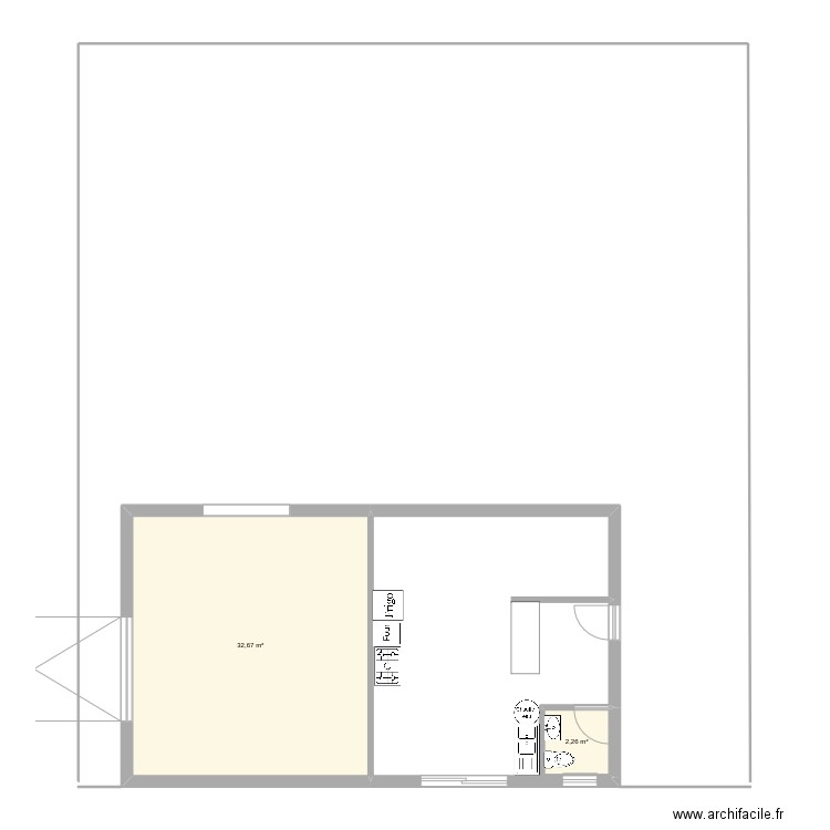 labo garage. Plan de 2 pièces et 35 m2