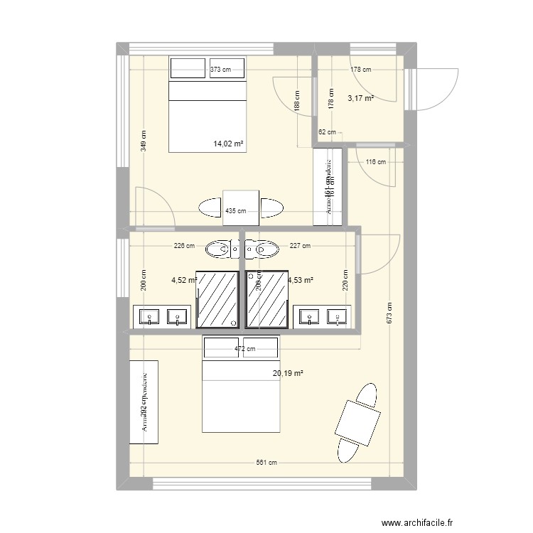 Anaelle et Xavier. Plan de 5 pièces et 46 m2