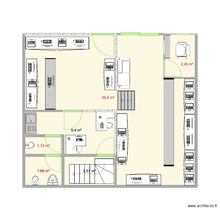 MEDIATEC PLT - AMENAGEMENT. Plan de 6 pièces et 44 m2