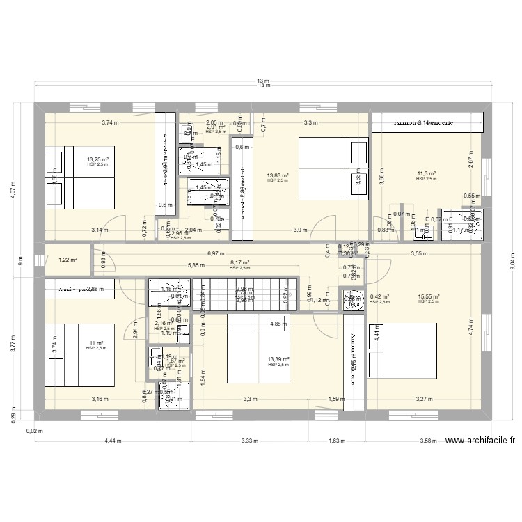 perols haut 08 03. Plan de 15 pièces et 101 m2