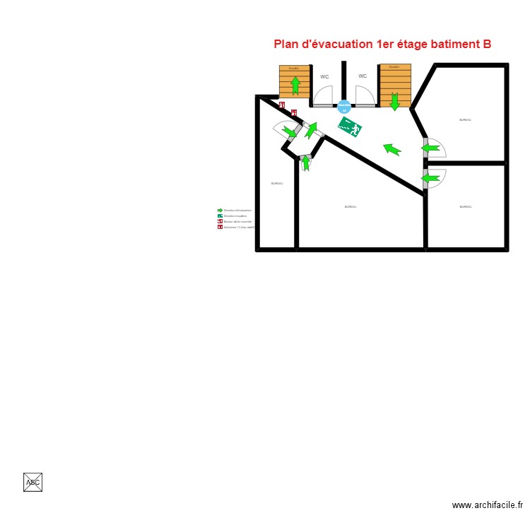 Plan 1er étage (bis). Plan de 4 pièces et 46 m2