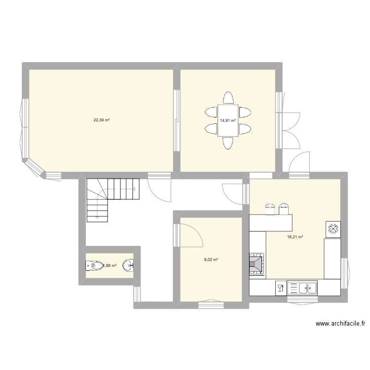 rez de chaussée. Plan de 5 pièces et 63 m2