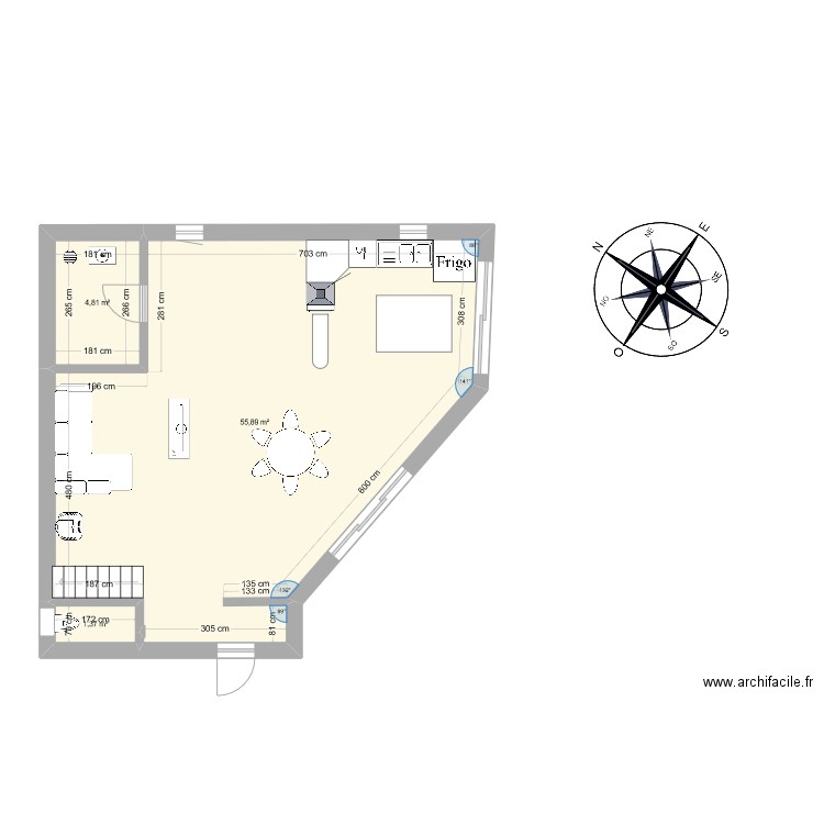 AQ2025. Plan de 3 pièces et 62 m2