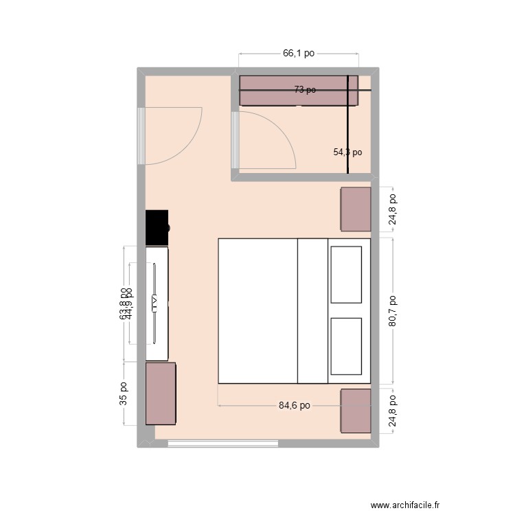 Chambre #1. Plan de 2 pièces et 16 m2