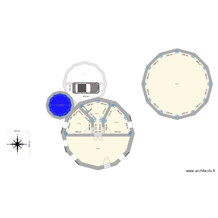 Bunk. Plan de 9 pièces et 187 m2