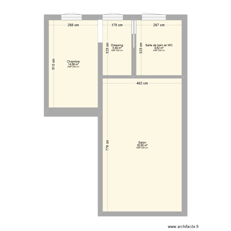 etage. Plan de 4 pièces et 65 m2