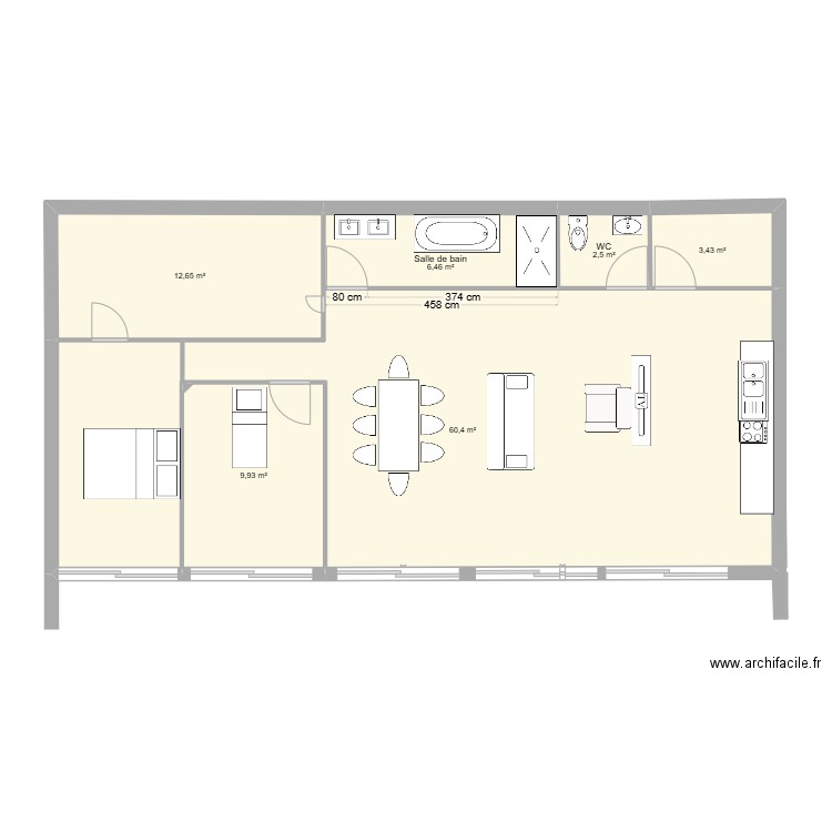 Maison enterrée . Plan de 5 pièces et 32 m2