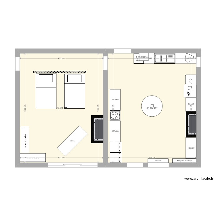 Vertault-Parents. Plan de 2 pièces et 62 m2