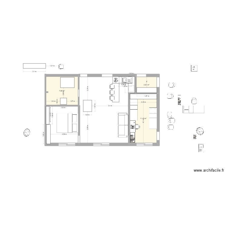 maubeuge 2 grand 2 lñ. Plan de 3 pièces et 22 m2